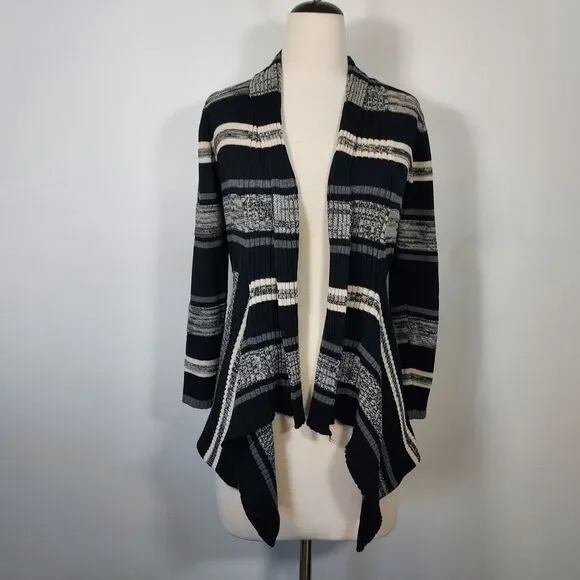 St John's Bay Womens Small Open Front Striped Waterfall Cardigan Sweater Cotton - Picture 2 of 12